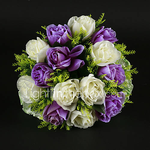 Lovely Round Hand tied Satin Rose Wedding Bouquet