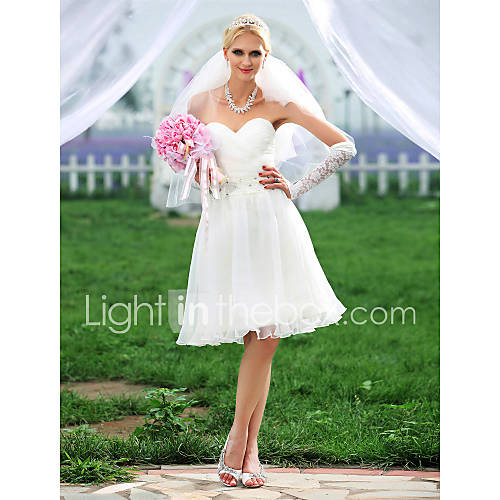 A line Sweetheart Knee length Organza Wedding Dress