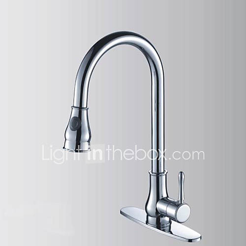 Contemporary Chrome Finish Solid Brass Single Handle Pull Out Kitchen Faucet