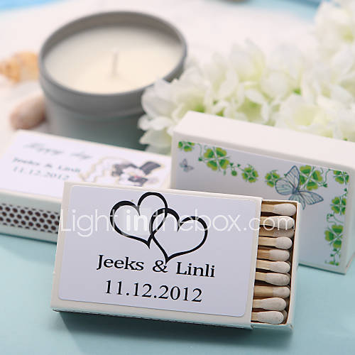 Personalized Matchboxes   Black Double Hearts (Set of 12)