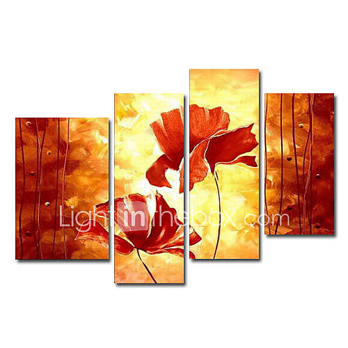 Hand painted Oil Painting Floral Oversized Wide Set of 4