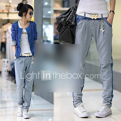 Womens Splicing Casual Denim Skinny Pants