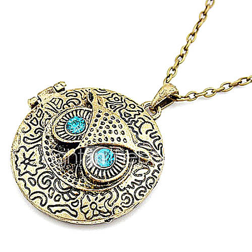 Antique Copper Vintage Owl Zircon Necklace