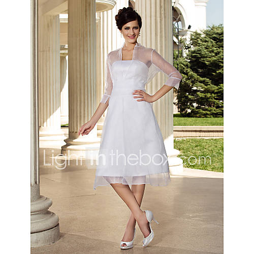 A line 3/4 Length Sleeve Knee length Organza Wedding Dress