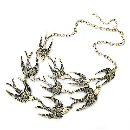 Gun Color Plated Vintage Swallow Alloy Necklace