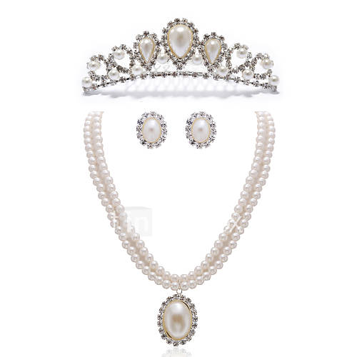 Gorgeous Clear Crystals And Imitation Pearls Jewelry Set,Including Necklace,Earrings And Tiara