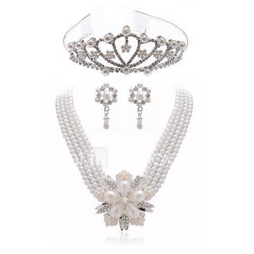 Gorgeous Clear Crystals With Imitation Pearls Jewelry Set,Including ...