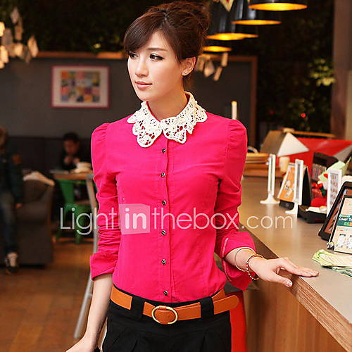 Womens Pearl Lace Collar Corduroy Blouse Shirt