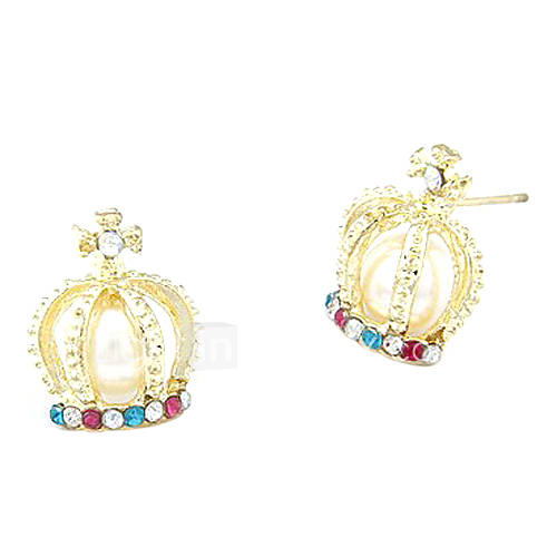 Rose Gold Color Plated Crown Alloy Pearl Earrings