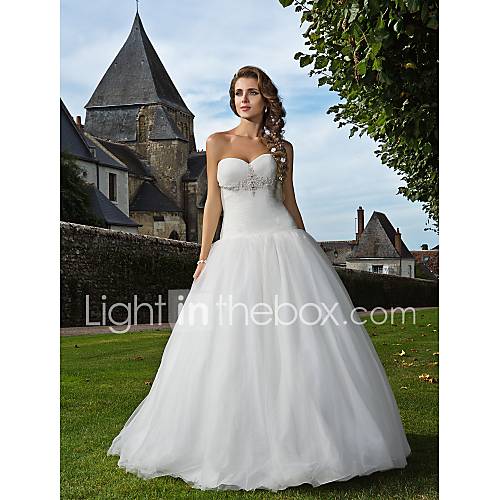 A line Sweetheart Strapless Floor length Tulle Wedding Dress