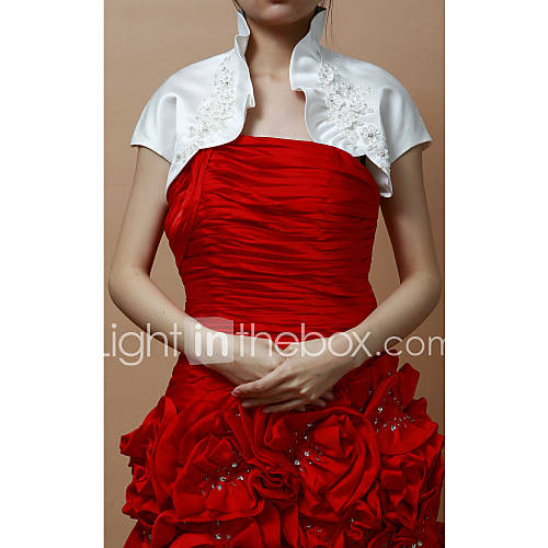 Elegant Satin/Lace Short Sleeve Womens Evening/Wedding Jacket/Wrap With Flowers (More Colors)