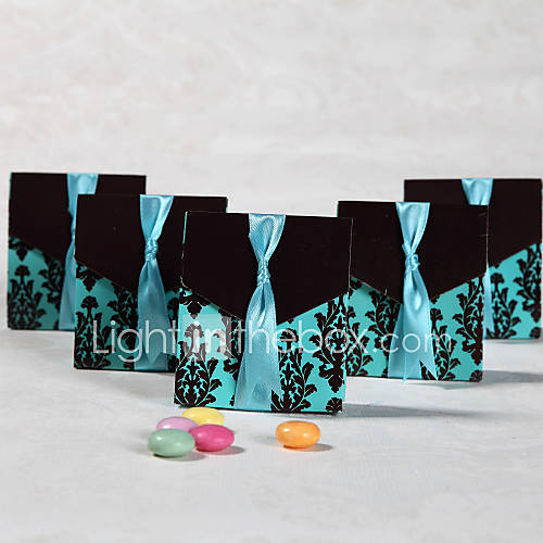 Turquoise And Brown Flourish Favor Box (Set of 12)