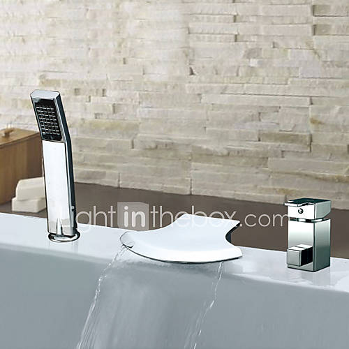 Chrome Finish Widespread Two Handles Contemporary Waterfall With Handshower Tub Faucet