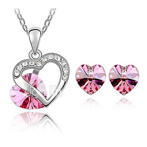 Austrian Crystals Heart In Heart Style Necklace Earrings