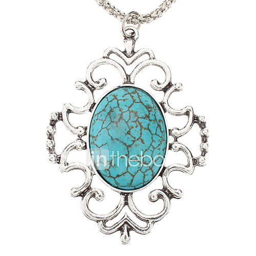 Vintage Metal Blue Turquoise Pendant Necklace