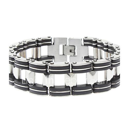 19mm Ripple Black Rubber Stainless Steel Bracelet