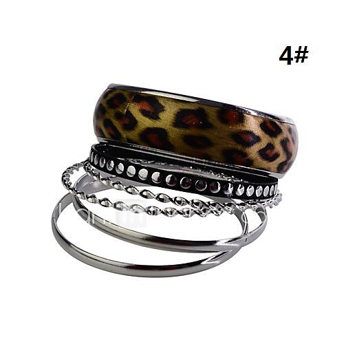 Leopard Grain Wide Alloy Bracelet Set