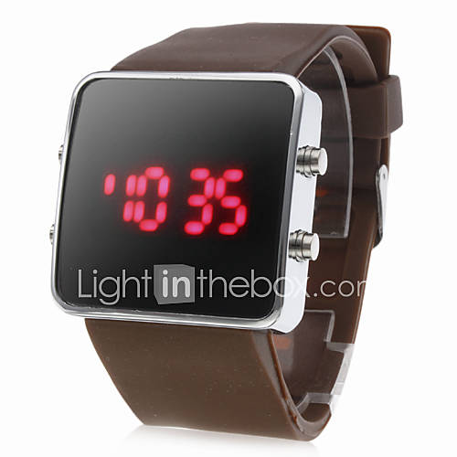 Silicone Band Women Men Unisex Jelly Sport Style Square LED Wrist Watch   Brown