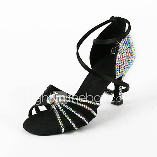 Womens Rhinestone / Satin Upper Ankle Strap Salsa / Latin Dance Performance Shoes With Pearl