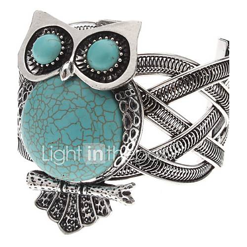 Fat And Logy Owl Pattern Tibetan Silver Turquoise Bracelet