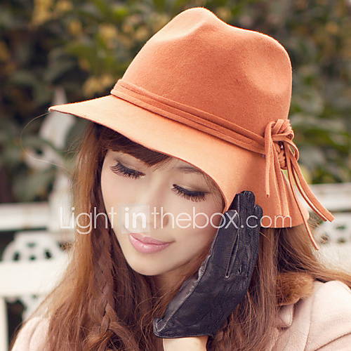 Womens Adjustable Vintage Wool Tassels Bow Hat(Circumference54 58CM)