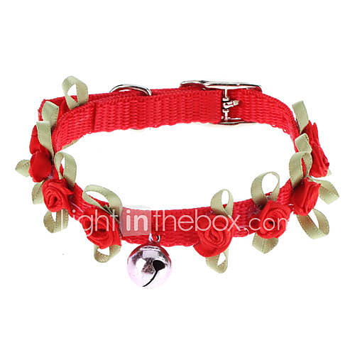 Adjustable Nylon Rose Style Collar with Little Bell for Dogs, Cats (Assorted Color)