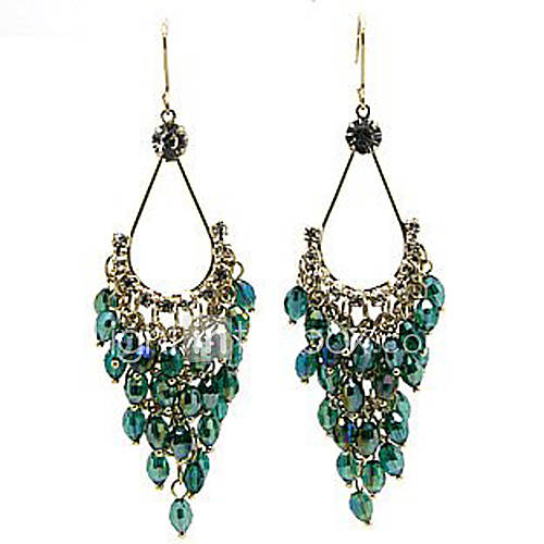 Womens Crystal Diamond Tassels Layered Earrings