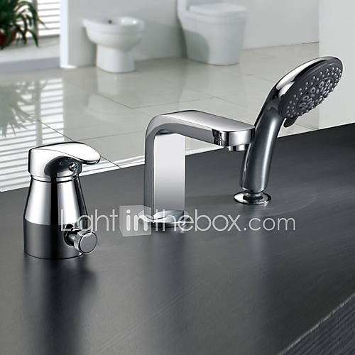 Chrome Finish Widespread Two Handles Contemporary Tub Faucet With Handshower