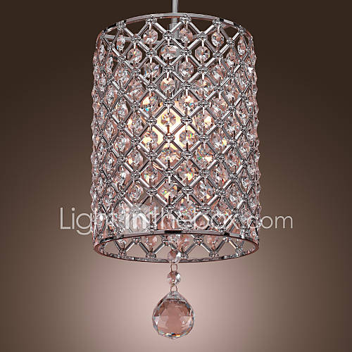 Contemporary Crystal Drop Pendant Light in Cylinder Style