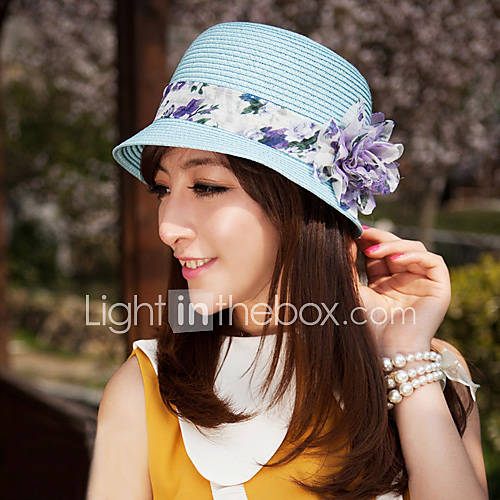 Womens Floral Print Scarf Decorated Beach Sunhat(56 58cm)