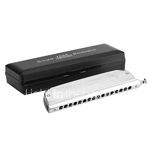 Swan   (SW1664 6) 16 Hole 64 Tone Senior Chromatic Harmonica with Plastic Box (Circular Mouthpiece)