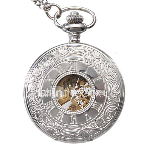 Unisex Roman Numbers Style Alloy Analog Quartz Pocket Watch (Silver)