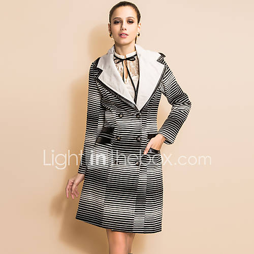 TS Gradient Stripes PU Double Layered Collar Tweed Coat