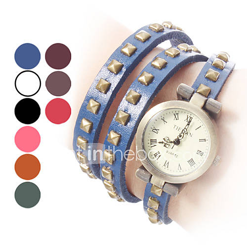 Womens Long Watchband Style PU Analog Quartz Bracelet Watch (Assorted Colors)