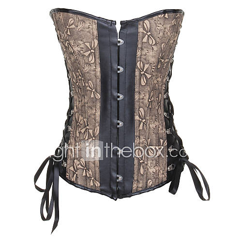 Charming Leatherette With Jacquard Strapless Front Busk Closure Corsets Shapewear