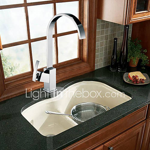 Solid Brass Contemporary Single Handle Kitchen Faucet Chrome Finish