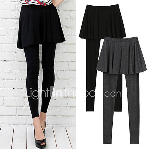 Womens Pleated Fake Two Piece Skirt/Slim Cropped Legging