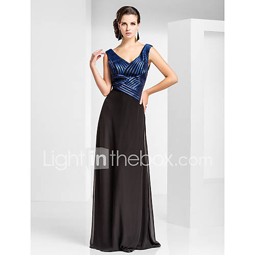 Sheath/Column V neck Floor length Tulle Evening Dress With Criss Cross