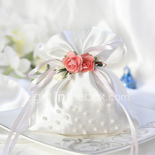 Satin Favor Bag With Beads And Ribbon (Set of 6)