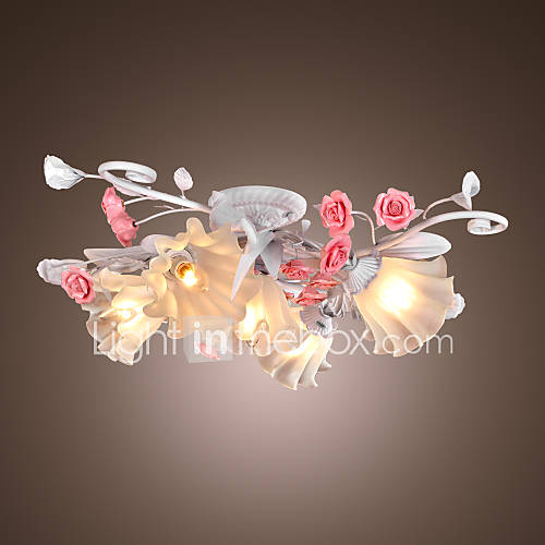 Floral Ceiling Light with 5 Lights in Rose Decorration