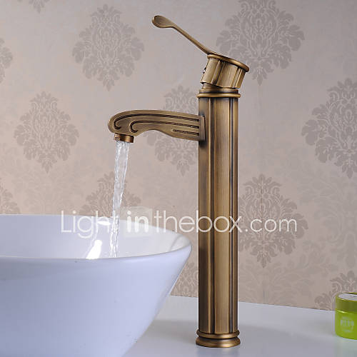 Antique Brass Finish Single Handle Centerset Wood like Bathroom Sink Faucet(Tall)