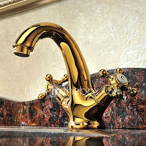 Solid Brass Two Handles Ti PVD Finish Bathroom Sink Faucet