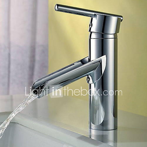 Chrome Finish Contemporary Solid Brass Single Handle Waterfall Bathroom Sink Faucet