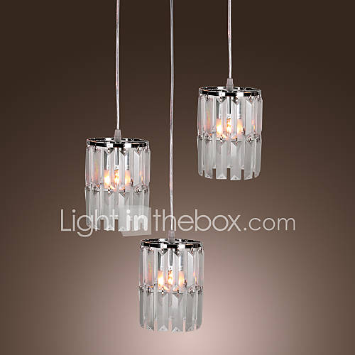 Modern Bar Pendant Light with 3 Lights in Crystal Shade