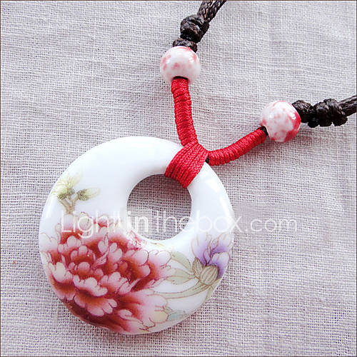 Vintage Ceramic Peony Choker(Pendant Diameter4CM)