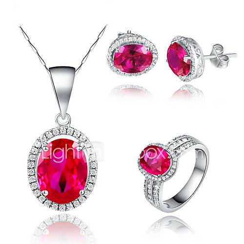 Stylish 925 Silver With Rhinestone/Cubic Zirconia Womens Jewelry Set Including Necklace,Earrings,Ring(More Colors)