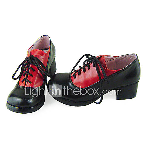 Handmade Black and Red PU Leather 4.5cm High Heel Noble Academy School Lolita Shoes