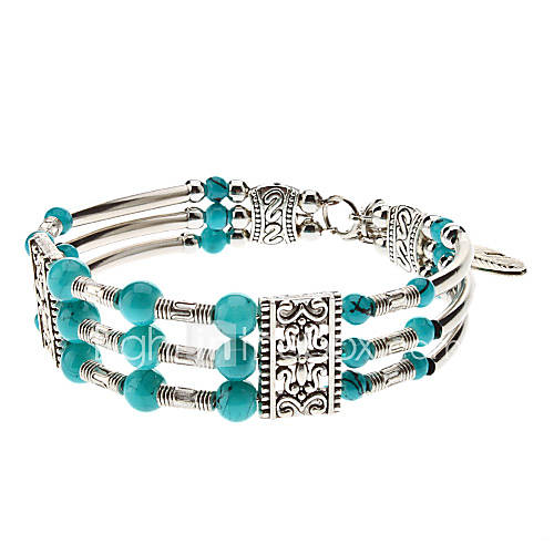 Folk Style Blue Beads Totem Pattern Silver Plating Bracelace