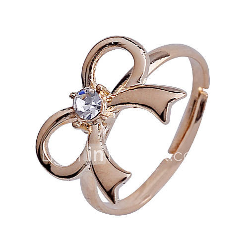 Rhinestone Inlaid Bow Pattern Adjustable Alloy Ring Set