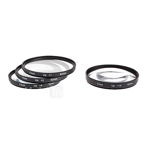 4pcs 62mm Close Up Filter Kit for Camera with Filter Bag (1, 2, 4, 10)